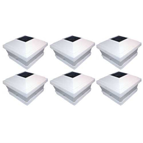 Image of Set of 6 White Fence Post Lights with Ultra-Bright LED Bulbs