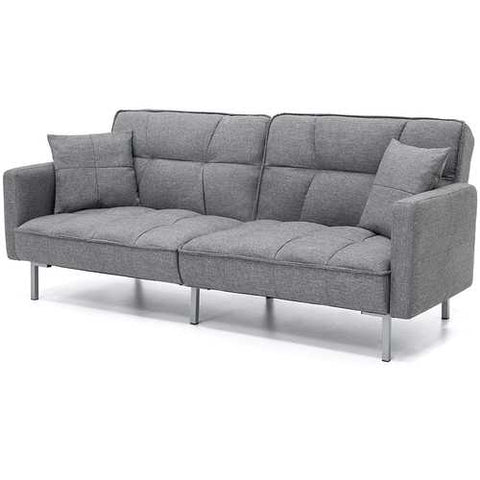 Image of Modern Grey Linen Split-Back Futon Sofa Bed Couch