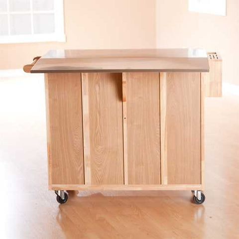 Image of Stainless Steel Top Kitchen Island Counter Height Utility Table in Natural Wood Finish