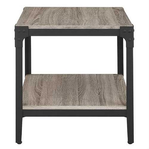 Image of Set of 2 Modern Metal Frame End Table Nightstand in Driftwood Finish