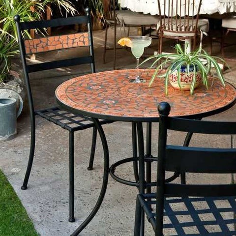 Image of 3-Piece Black Metal Patio Bistro Set with Terra Cotta Tiles