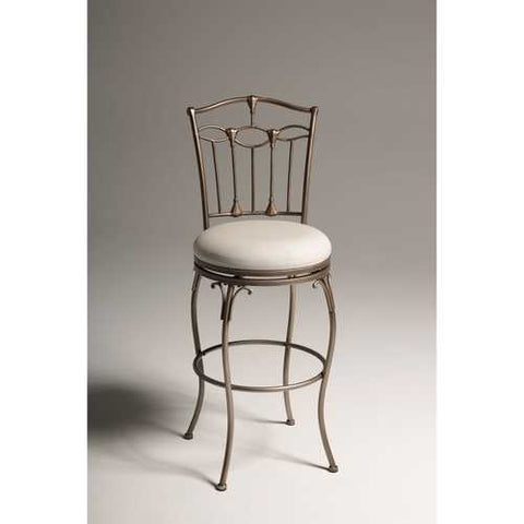 Image of Brushed Bronze 30-inch Metal Bar Stool with Ivory Linen Fabric Swivel Seat