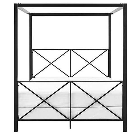 Image of Queen size Modern Black Metal Four-Poster Canopy Bed Frame