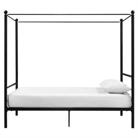Image of Full size Sturdy Canopy Bed Frame in Black Metal Finish