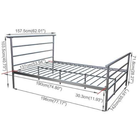 Image of Full size Metal Platform Bed Frame with Modern Headboard and Footboard in Silver
