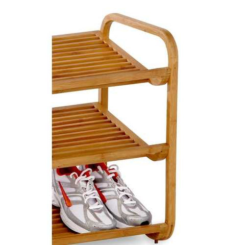 Image of 3-Tier Bamboo Shoe Rack Shelf - Holds 9-12 Pairs of Shoes