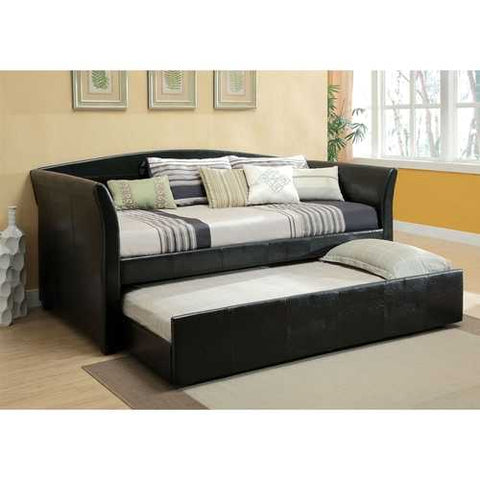 Image of Twin size Modern Black Faux Leather Daybed with Trundle