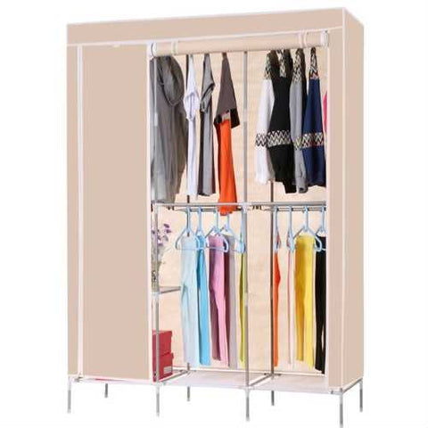 Image of Beige 68-inch Portable Closet Wardrobe Clothes Rack Storage Shelf