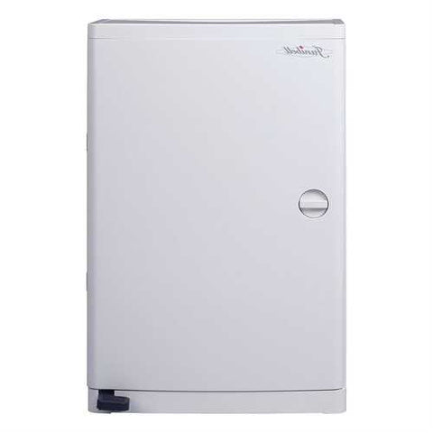 Image of No Hands 18-Gallon Kitchen Trash Can in White with Food Pedal Lid