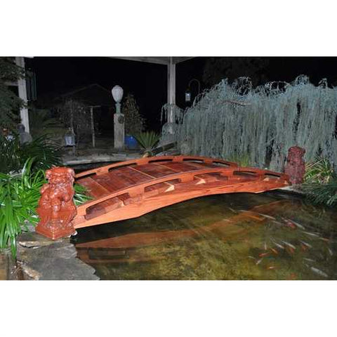 Image of Japanese Style Functional 4-Ft Wood Garden Bridge in Outdoor Sealed Redwood