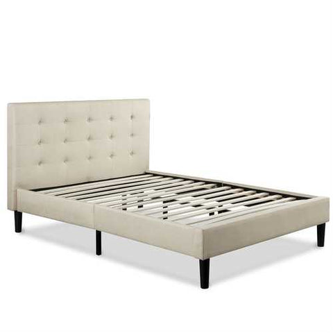 Image of King size Taupe Beige Upholstered Platform Bed Frame with Headboard