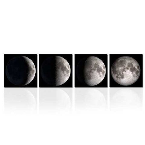 Image of Moon Phases 4-Panel Modern Framed Canvas Print Wall Art