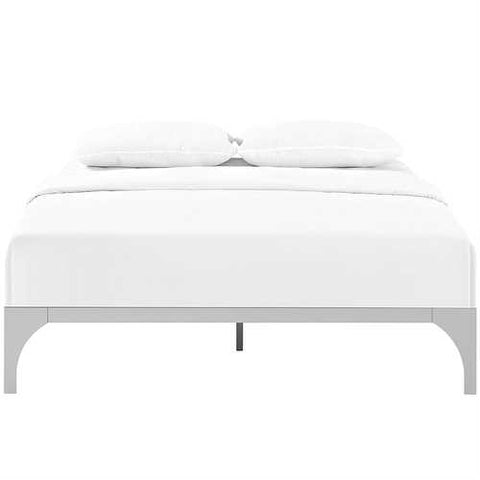 Image of King size Modern Metal Platform Bed Frame in Silver Finish with Wood Slats