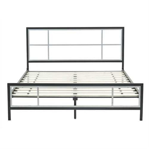 Image of Queen size Modern Platform Metal Bed Frame with Headboard Footboard and Wooden Slats