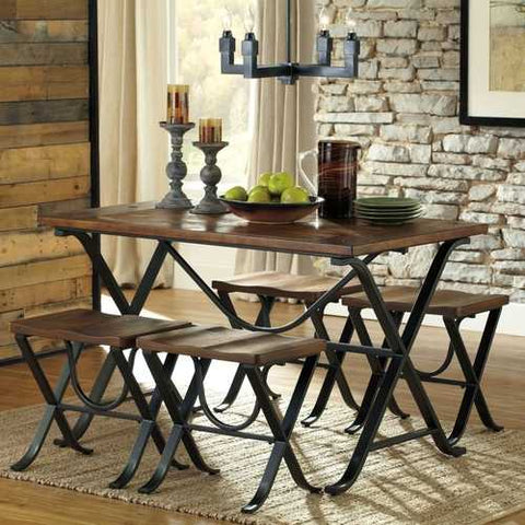 Image of Industrial Style 5-Piece Dining Room Set with Table and 4 Backless Stools