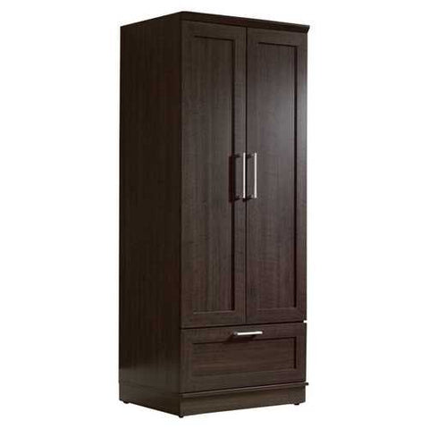 Image of Dark Brown Wood Wardrobe Cabinet Armoire with Garment Rod