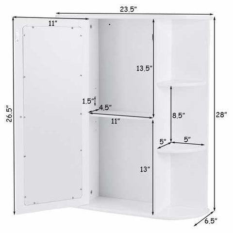 Image of White Bathroom Wall Mounted Medicine Cabinet with Storage Shelves