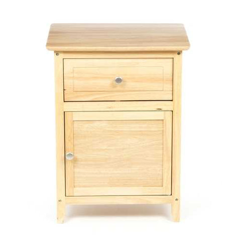 Image of Natural Wood Finish 1-Drawer Bedside Table Cabinet Nightstand