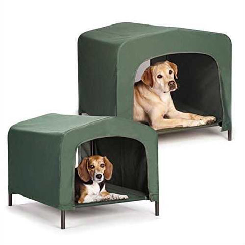 Image of Portable Outdoor Dog House Elevated Covered Doggy Cot Water-Resistant in Green
