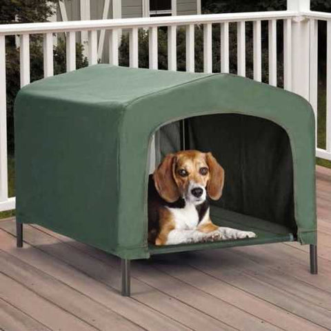 Image of Portable Outdoor Dog House Elevated Covered Doggy Cot Water-Resistant in Green
