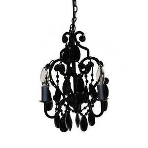 Three Light Bulb Faux Crystal Chandelier in Black Onyx