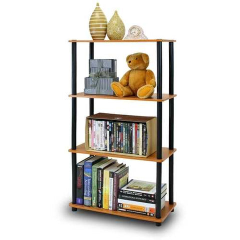 Image of 4-Tier Storage Shelf Display Rack Bookcase in Cherry Finish