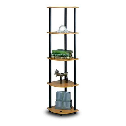 Image of 5-Tier Corner Display Shelf Bookcase in Light Cherry & Black