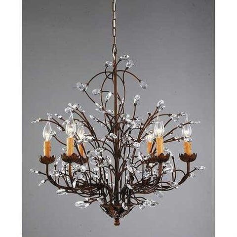 Image of Antique Bronze 6-light Crystal and Iron Chandelier