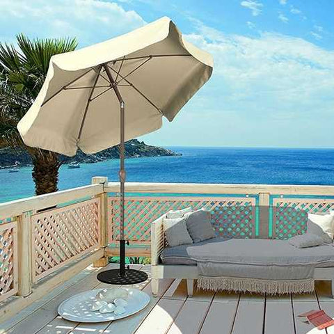 Image of Antique Beige 7.5 Foot Off-White Patio Umbrella with Push Button Tilt and Metal Pole