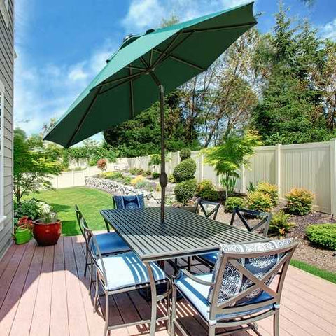 Image of 9 Foot Outdoor Patio Umbrella with Push Button Tilt and Crank Dark Green