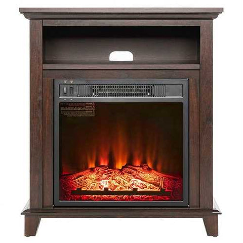 Image of Freestanding Electric Fireplace Heater in Brown Wood Finish