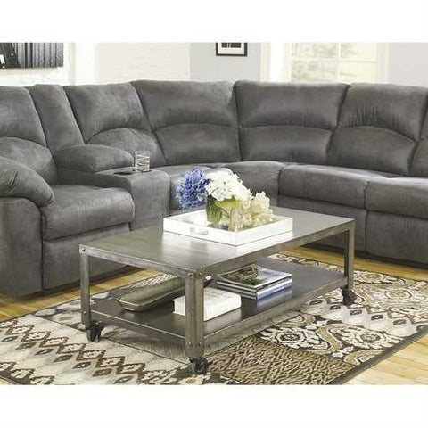 Image of Modern Industrial Style Metal Coffee Table with Locking Caster Wheels