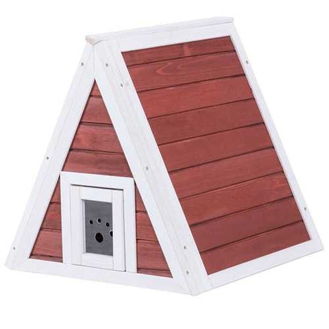 Image of Weatherproof Red A-Frame Wooden Cat House Furniture Shelter with Eave