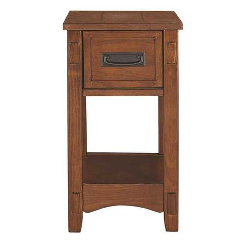 Image of Mission Style 1-Drawer End Table Nightstand in Brown Wood Finish