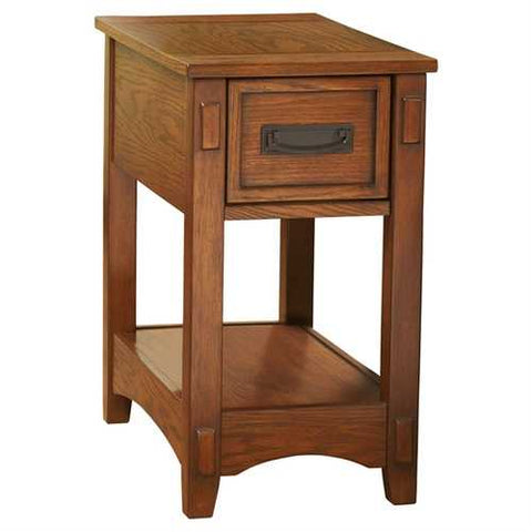 Image of Mission Style 1-Drawer End Table Nightstand in Brown Wood Finish