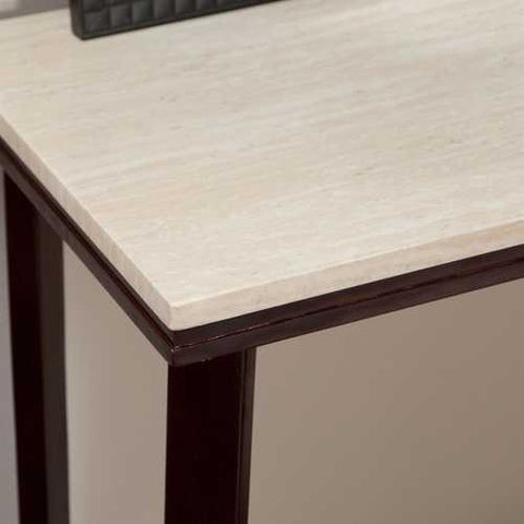 Image of Contemporary Sofa Table in Espresso Wood Finish with Faux Travertine Top