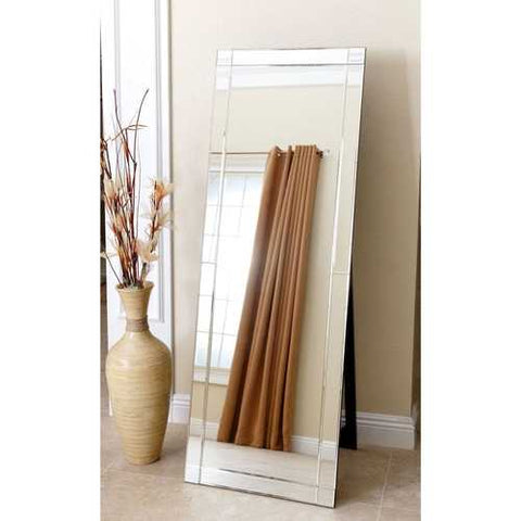 Image of Modern Full Length Floor Standing Beveled Mirror in Silver Finish