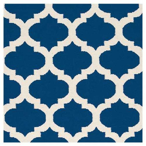 Image of 5' x 8' Flat Woven Wool Area Rug Handmade Blue White Trellis Pattern