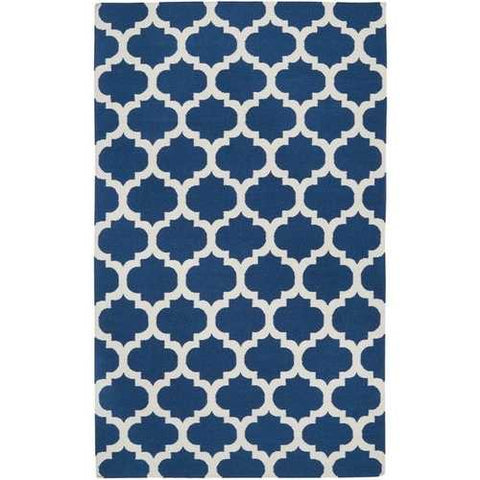 Image of 5' x 8' Flat Woven Wool Area Rug Handmade Blue White Trellis Pattern