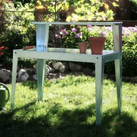 Image of Galvanized Steel Potting Bench Garden Workstation Rack Table