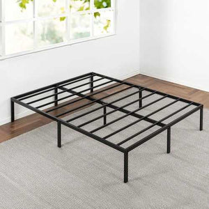 Queen size Sturdy Black Metal Platform Bed Frame with Headboard Attachments