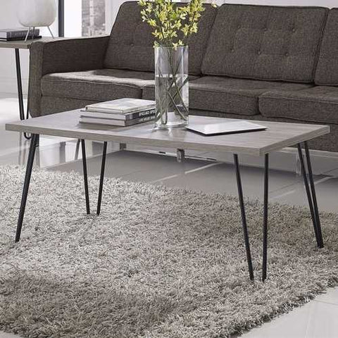 Image of Modern Classic Vintage Style Coffee Table with Wood Top and Metal Legs