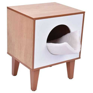 Modern Wood and White Cat Box Pet Bed Furniture with Soft Pad