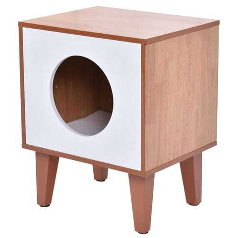 Image of Modern Wood and White Cat Box Pet Bed Furniture with Soft Pad