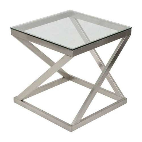 Image of Modern Glass Top Metal Frame End Table Nightstand