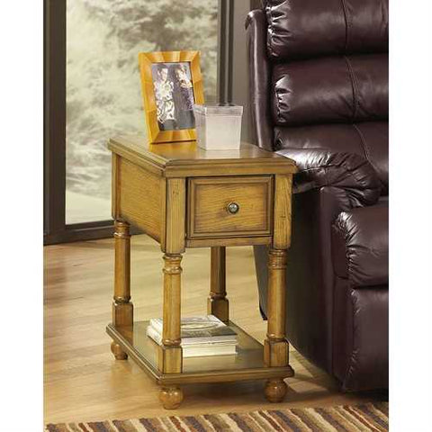 Image of Vintage Style Light Brown Wood 1-Drawer End Table Nightstand