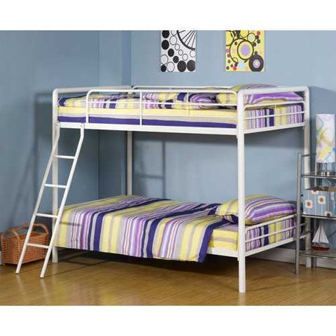 Image of Twin over Twin Bunk Bed with Ladder in White Metal Finish