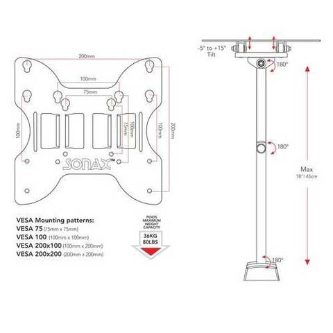 Image of Adjustable Wall Mount TV Stand Bracket for up to 40-inch TV