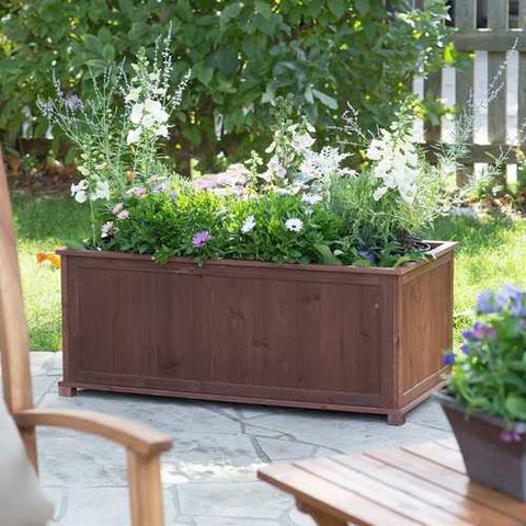 Image of Outdoor Raised Patio Planter Box in Dark Brown Wood - 41-inch