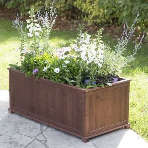 Image of Outdoor Raised Patio Planter Box in Dark Brown Wood - 41-inch